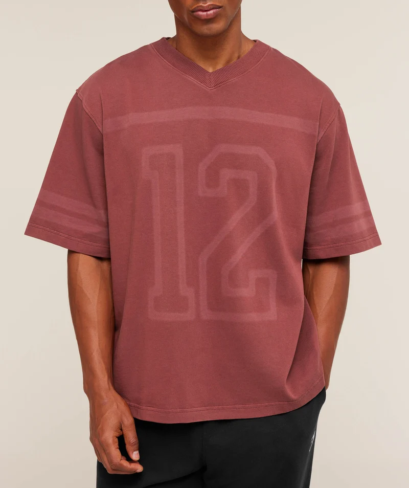 Gymshark Collegiate Washed Jersey T-Shirt - Burgundy Brown