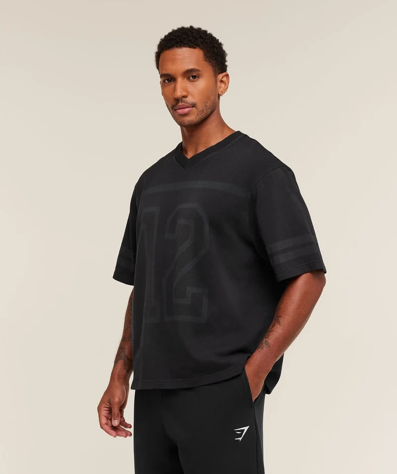 Gymshark Collegiate Washed Jersey T-Shirt - Black