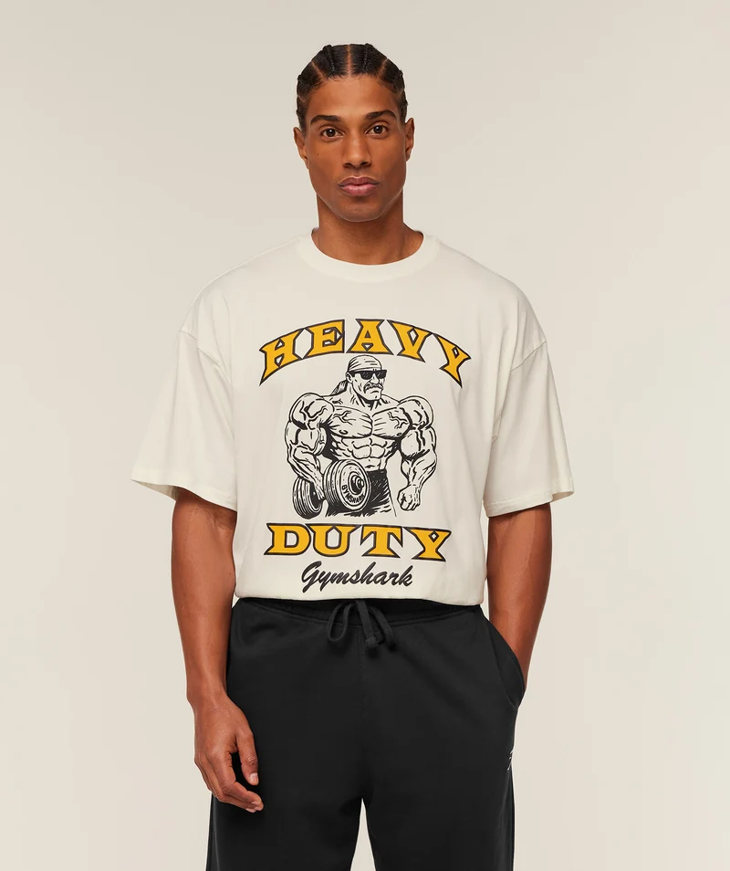 Gymshark Heavy Duty Bro Graphic T-Shirt - Soft White