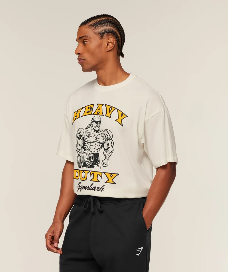 Gymshark Heavy Duty Bro Graphic T-Shirt - Soft White