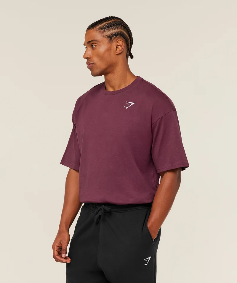 Gymshark Crest Oversized T-Shirt - Impact Burgundy