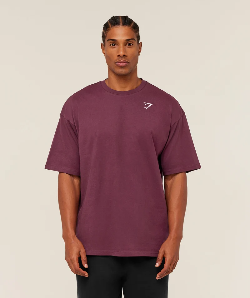 Gymshark Crest Oversized T-Shirt - Impact Burgundy
