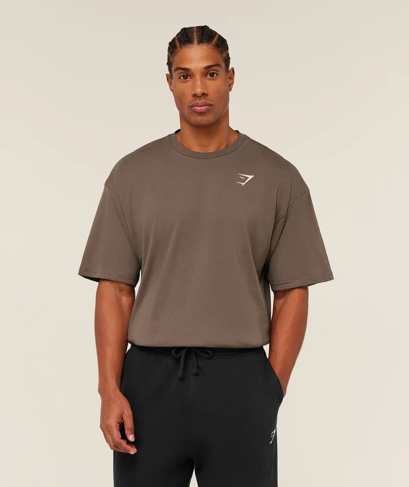Gymshark Crest Oversized T-Shirt - Soft Brown