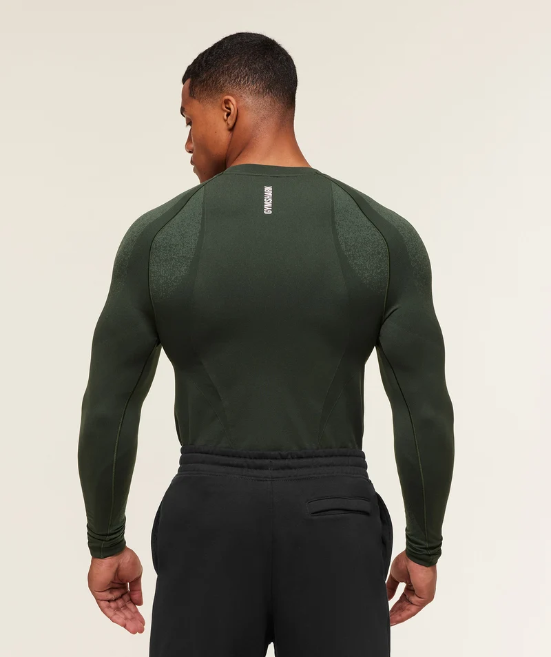 Gymshark Shadow Seamless Long Sleeve T-Shirt - Trail Green