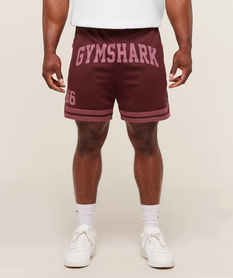 Gymshark Campus Mesh Shorts - Rich Maroon/Reset Pink
