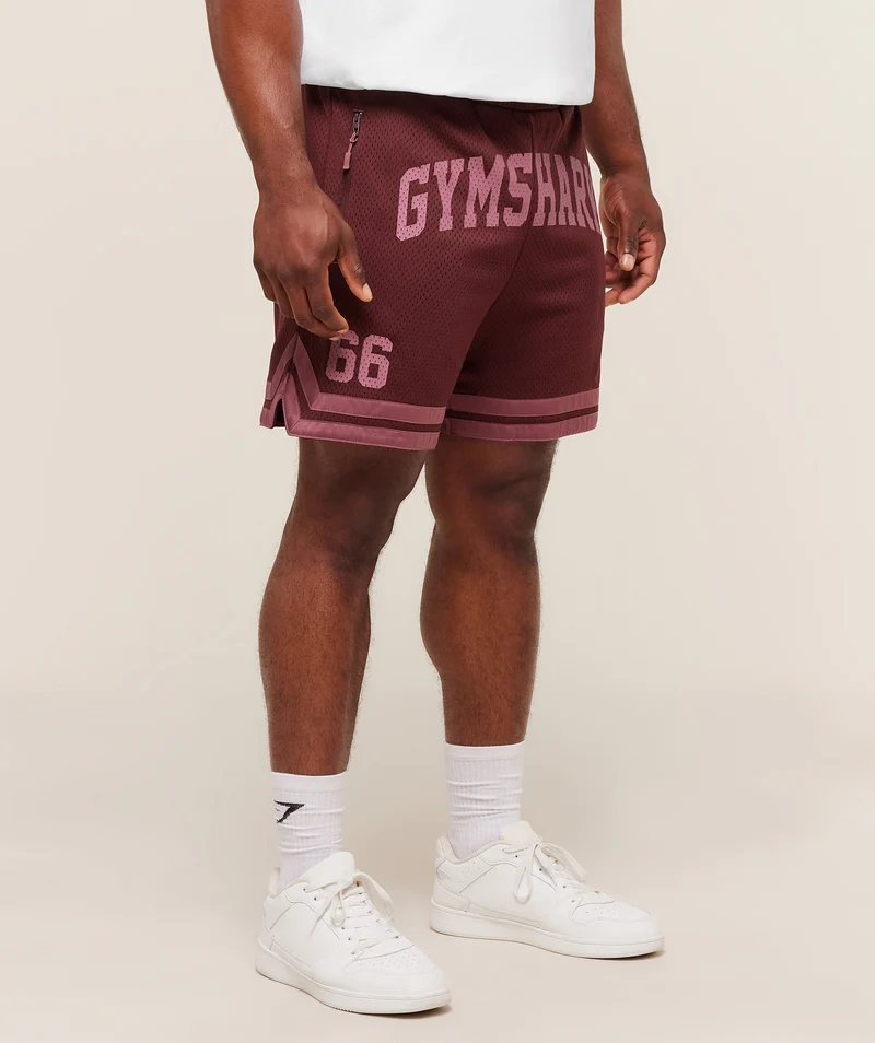 Gymshark Campus Mesh Shorts - Rich Maroon/Reset Pink