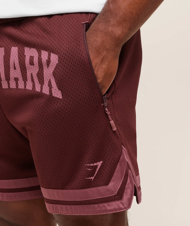 Gymshark Campus Mesh Shorts - Rich Maroon/Reset Pink