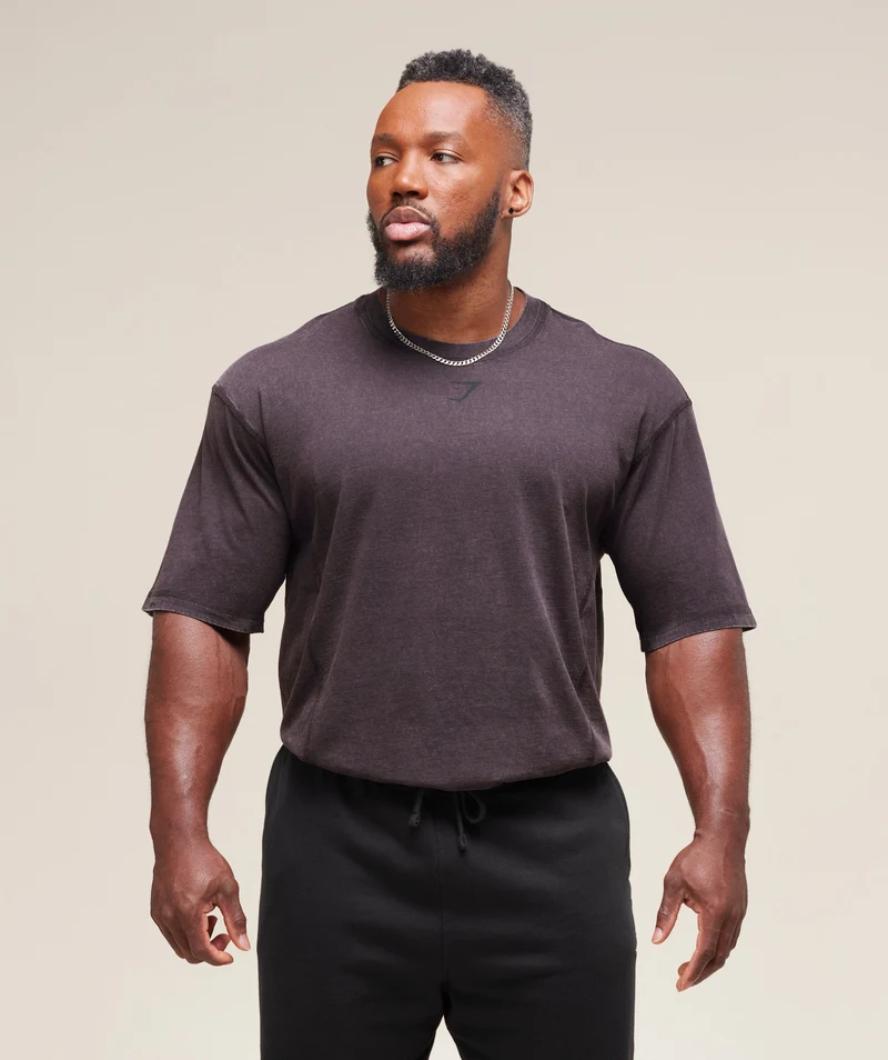 Gymshark Heritage Washed T-Shirt - Plum Brown/Acid Wash Small Ball