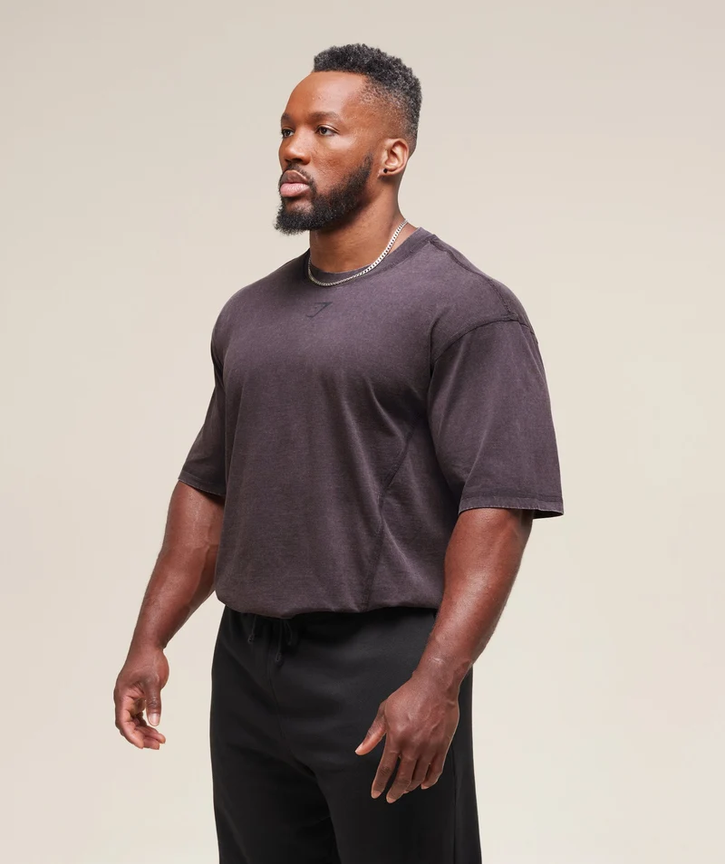 Gymshark Heritage Washed T-Shirt - Plum Brown/Acid Wash Small Ball