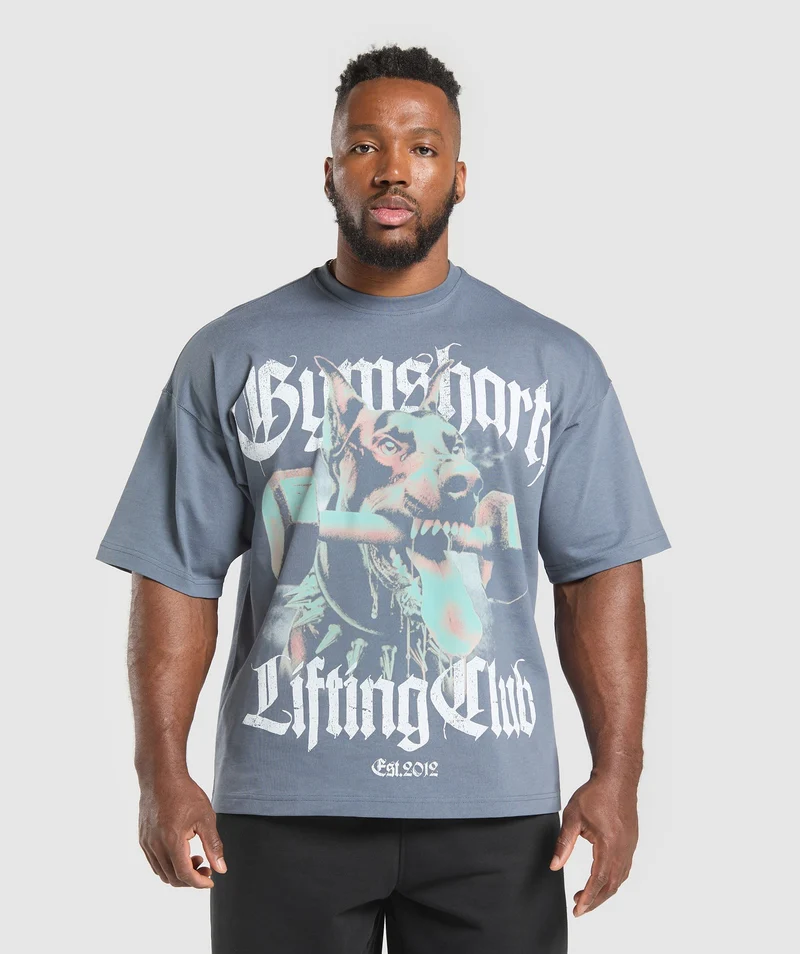 Gymshark Doberman Graphic T-Shirt - Iron Blue