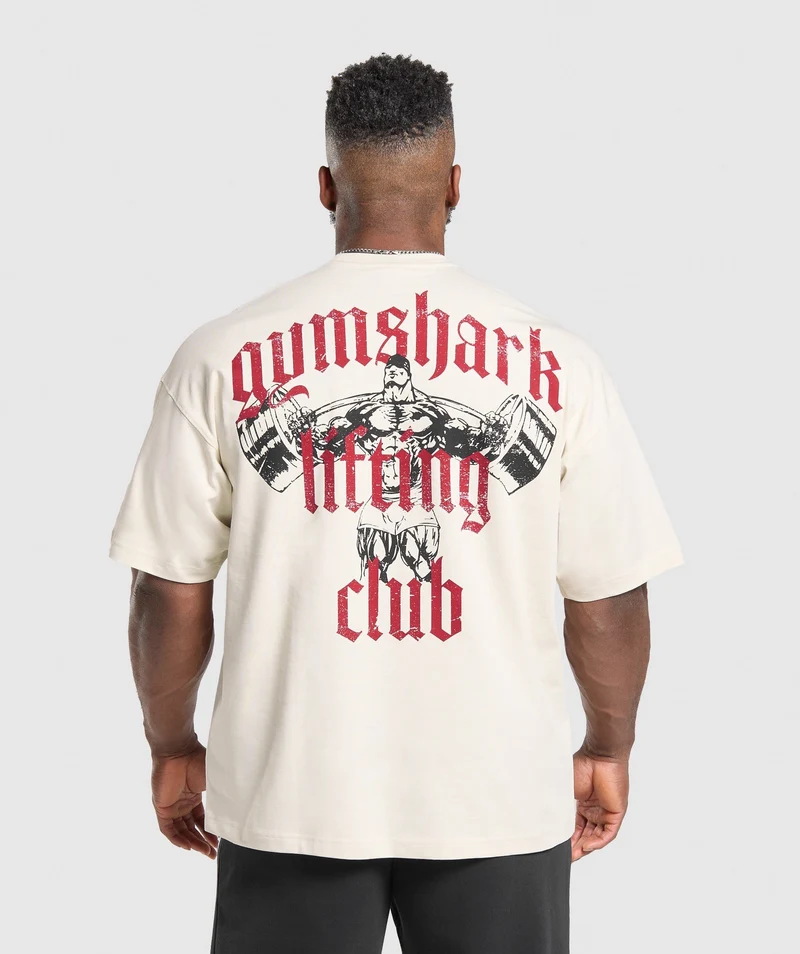 Gymshark Lifting Club T-Shirt - Oat White/Conditioning Red