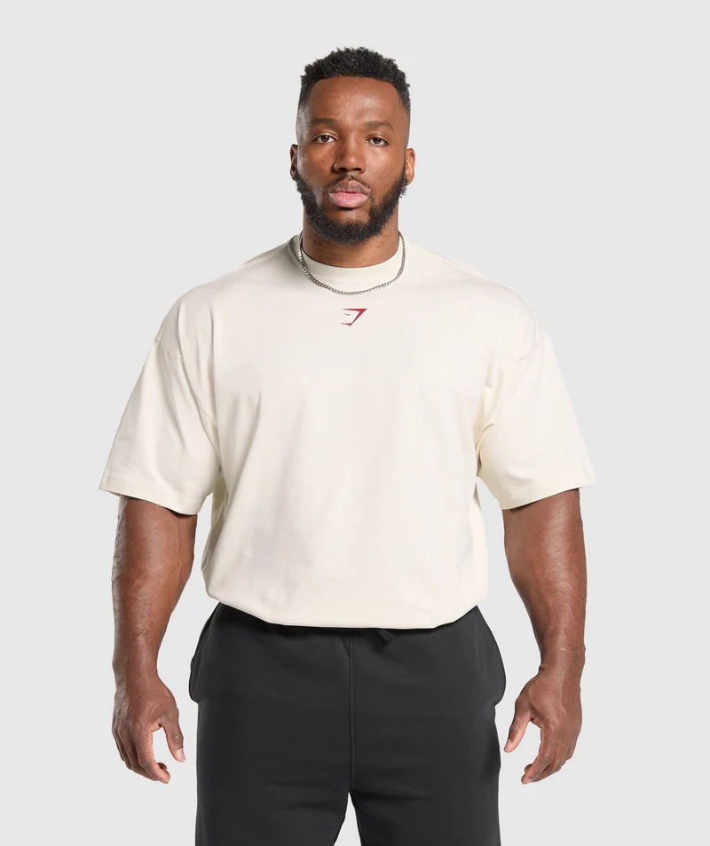 Gymshark Lifting Club T-Shirt - Oat White/Conditioning Red
