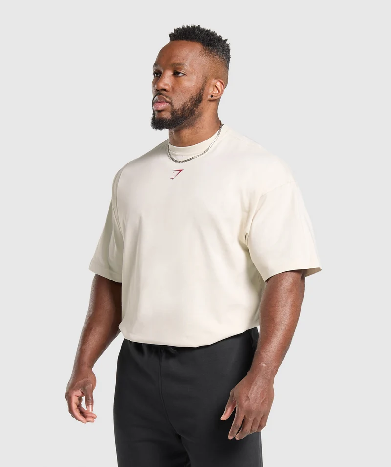 Gymshark Lifting Club T-Shirt - Oat White/Conditioning Red