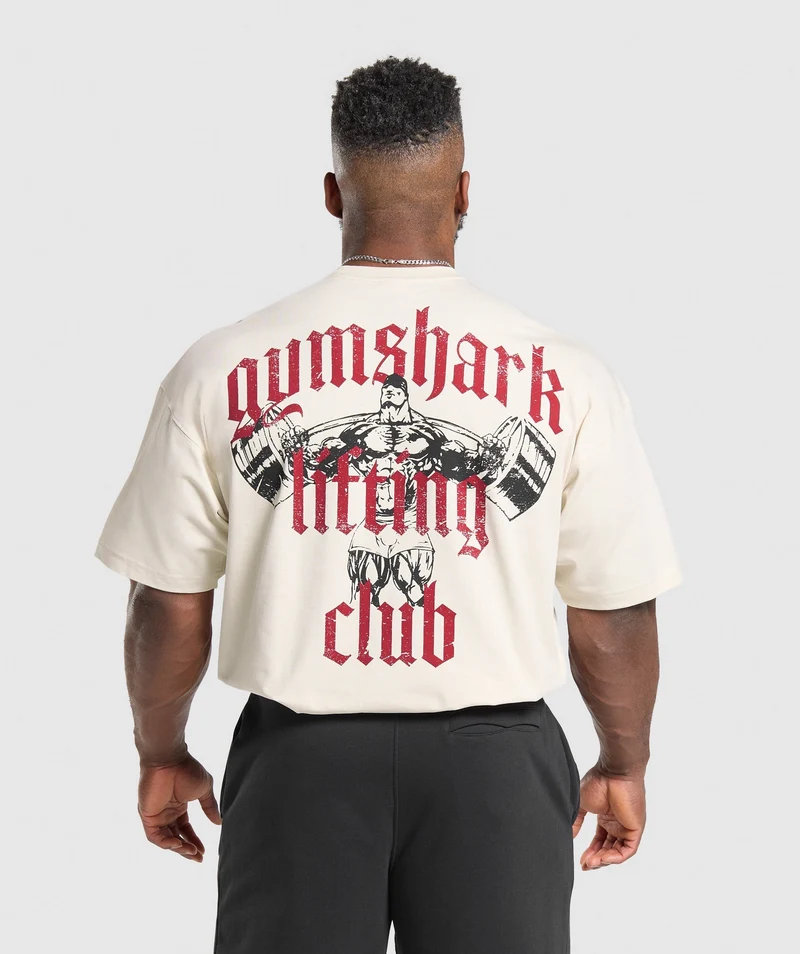 Gymshark Lifting Club T-Shirt - Oat White/Conditioning Red