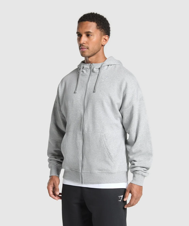 Gymshark Essential Oversized Zip Up Hoodie - Light Grey Core Marl