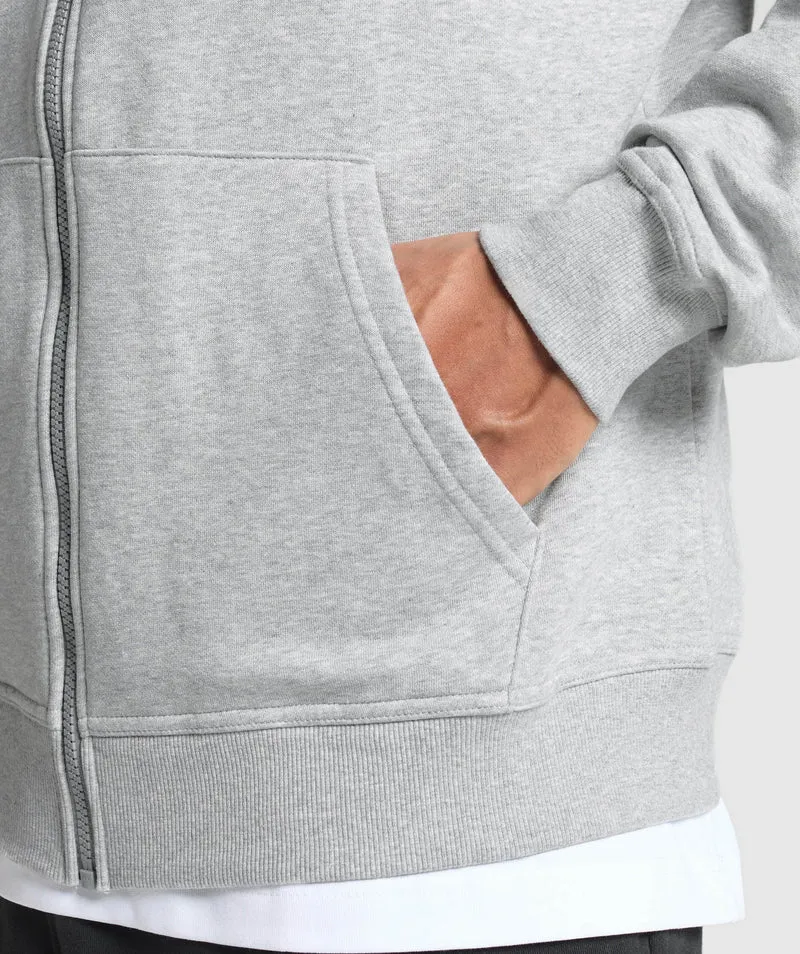 Gymshark Essential Oversized Zip Up Hoodie - Light Grey Core Marl