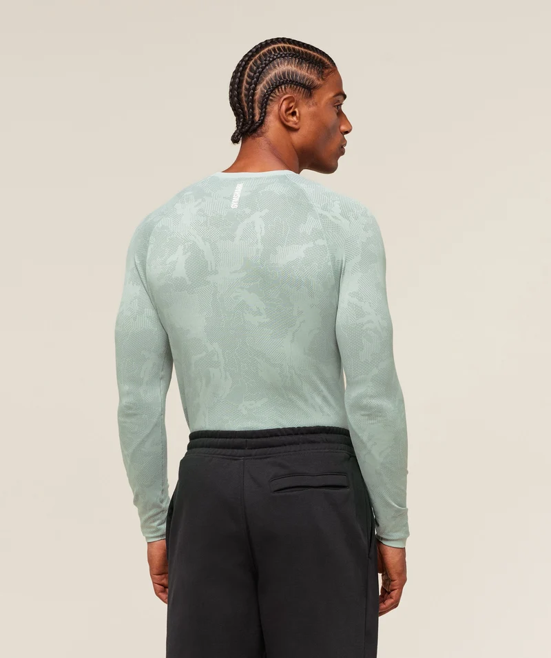 Gymshark Geo Seamless Long Sleeve T-Shirt - Morning Blue/Celeste Blue