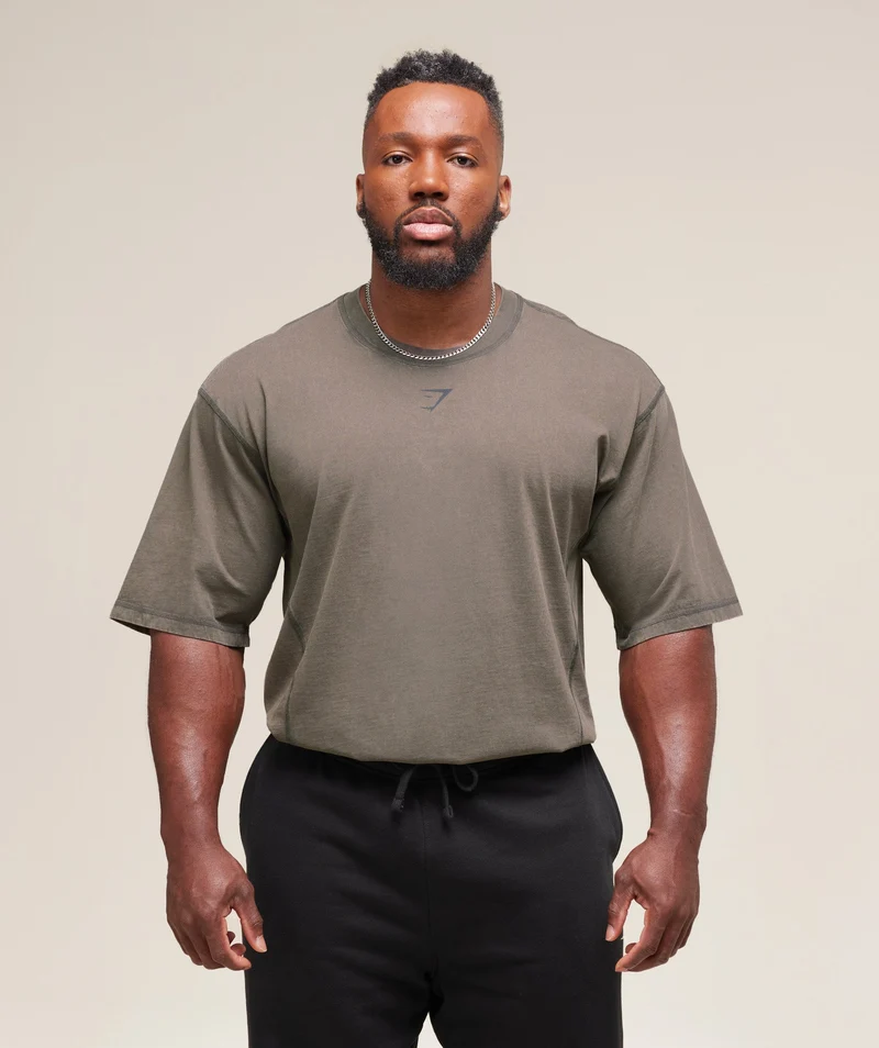 Gymshark Heritage Washed T-Shirt - Strength Green/Acid Wash Small Ball