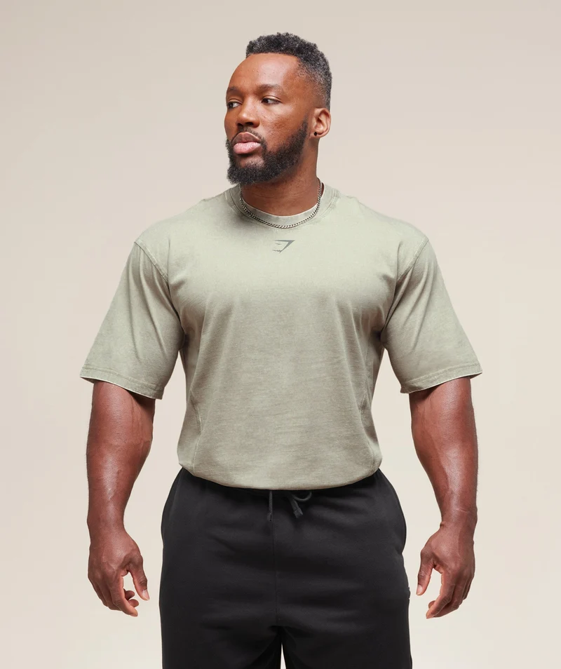 Gymshark Heritage Washed T-Shirt - Stone Grey/Acid Wash Small Ball
