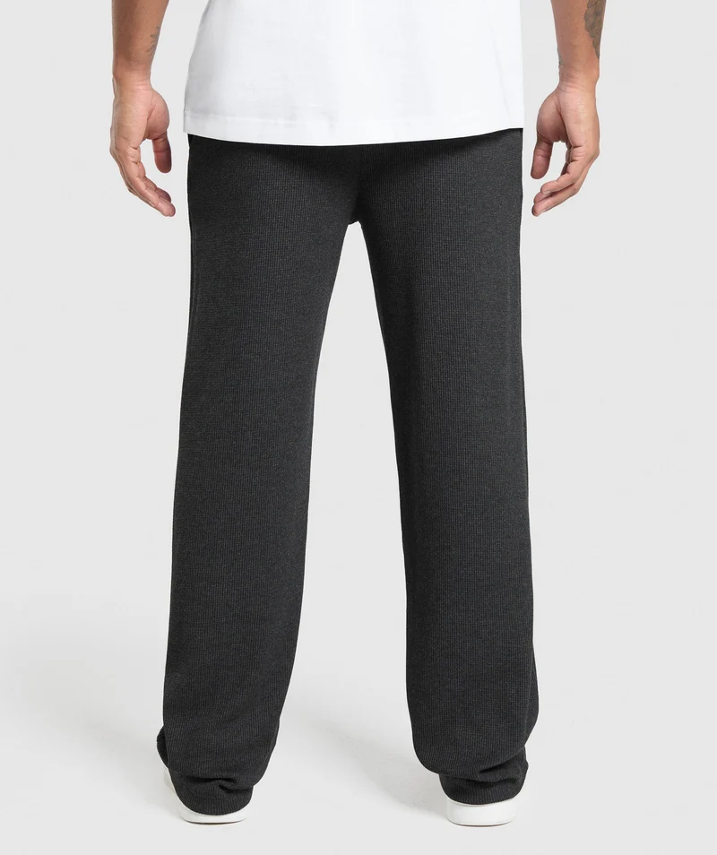 Gymshark Waffle Straight Leg Joggers - Black/Cotton Part Dye