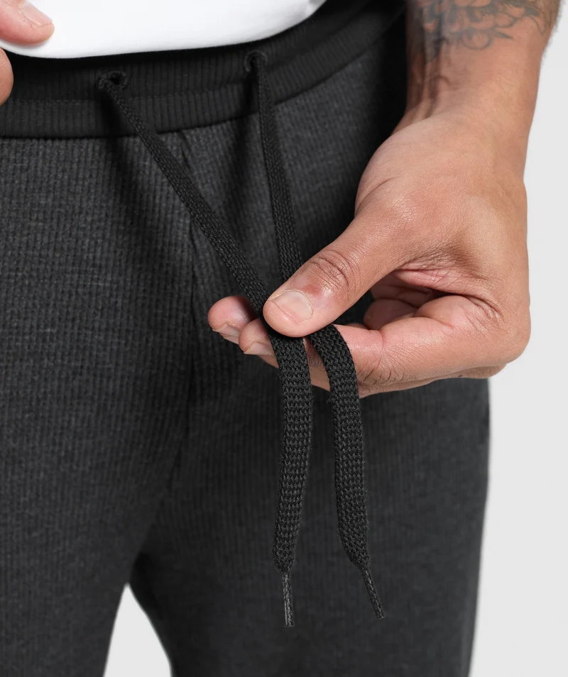 Gymshark Waffle Straight Leg Joggers - Black/Cotton Part Dye