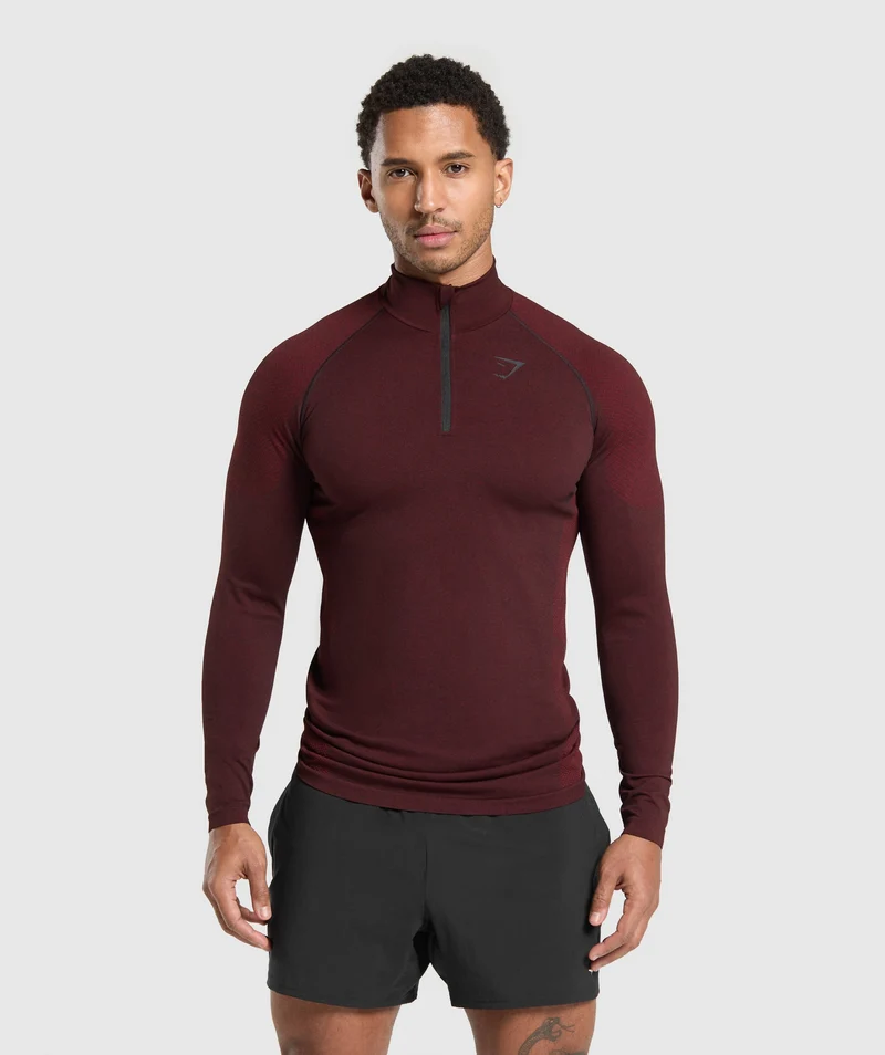Gymshark Vital Seamless 1/4 Zip - Black/Sets Red