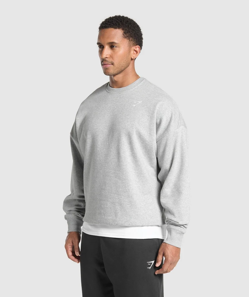 Gymshark Crest Oversized Crew - Light Grey Core Marl