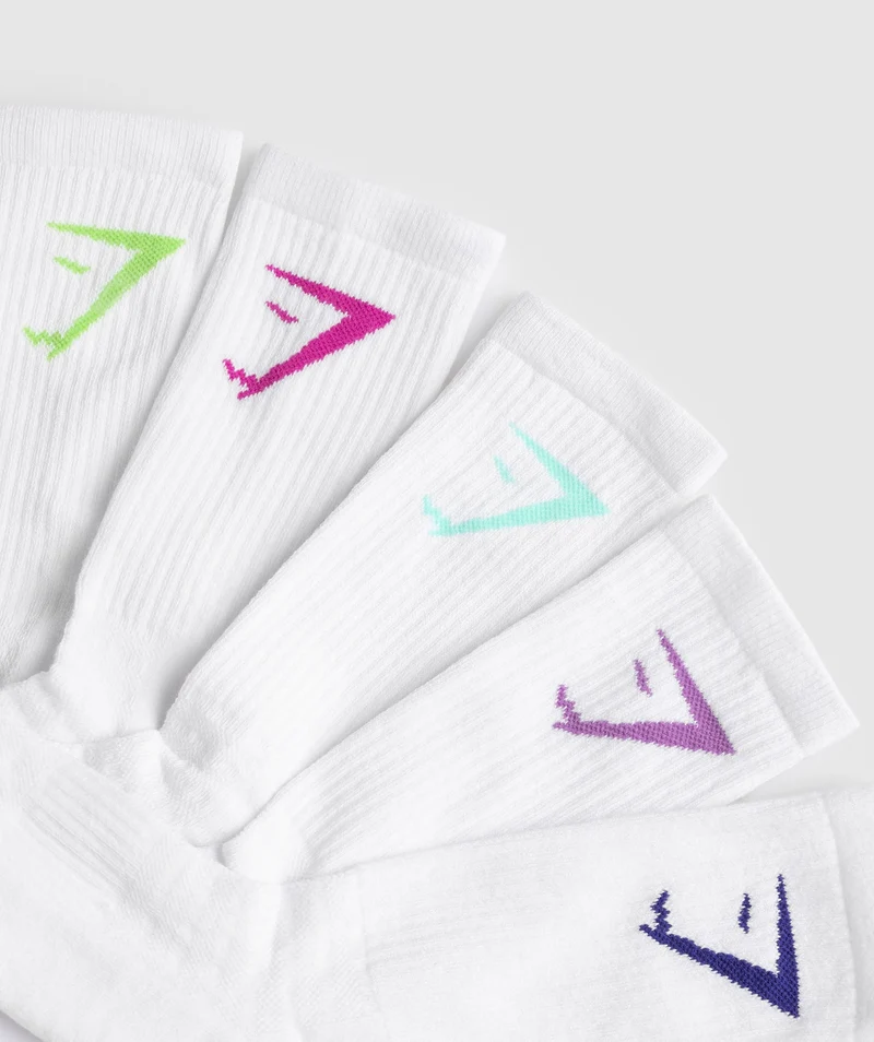 Gymshark Crew Socks 5pk - Active Purple/Cobalt Purple/Energy Gelato Green/Pop Turquoise/Vibrant Pink