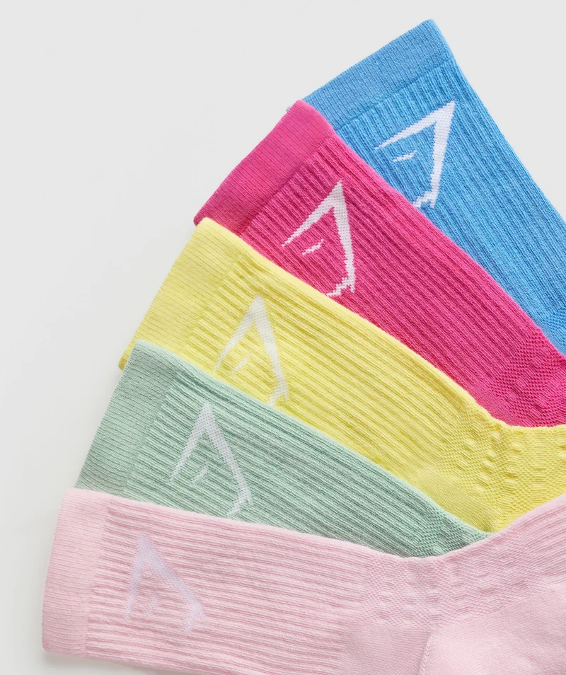 Gymshark Crew Socks 5pk - Dolly Pink/Lemon Yellow/Lido Green/Valley Pink/Lats Blue