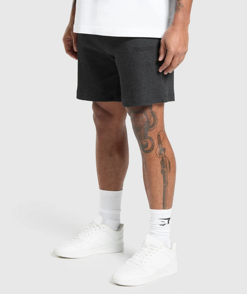 Gymshark Waffle Shorts - Black/Cotton Part Dye