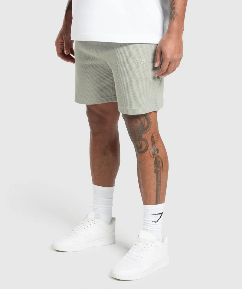 Gymshark Waffle Shorts - Stone Grey/Cotton Part Dye