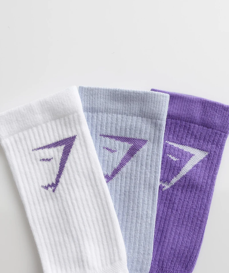 Gymshark Crew Socks 3pk - Stellar Purple/Silver Lilac/White