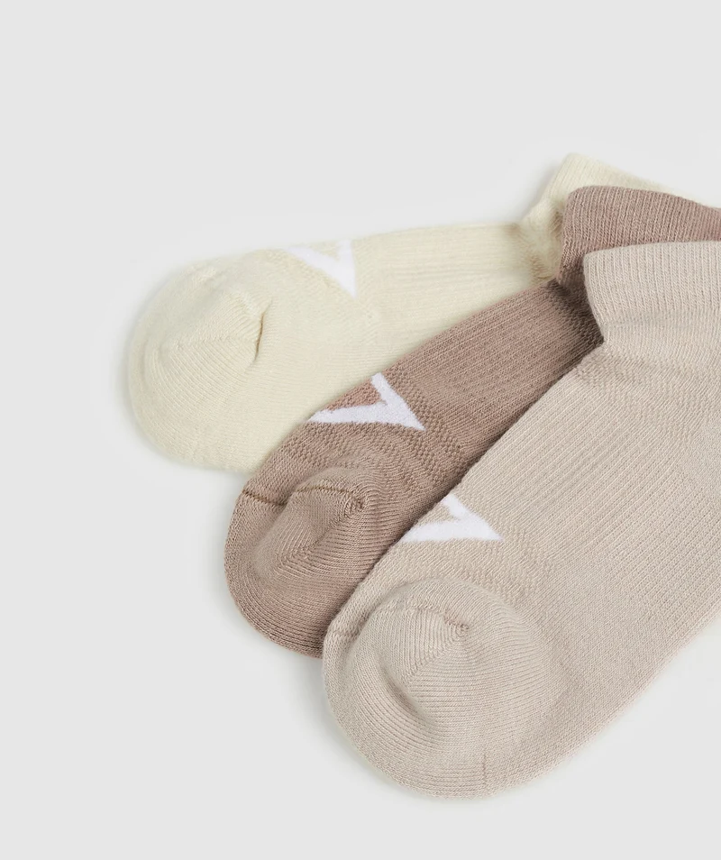 Gymshark Trainer Socks 3pk - Mocha Mauve/Stone Pink/Ecru White