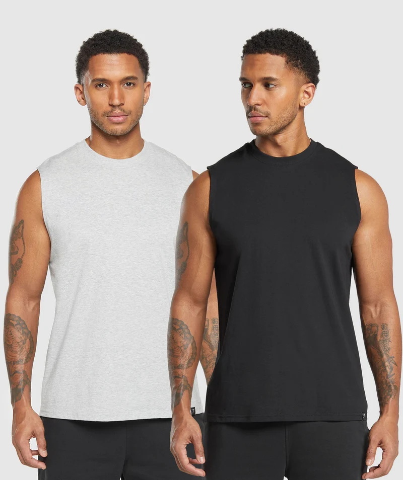 Gymshark Everyday Tank 2 Pack - Black/Light Grey Core Marl
