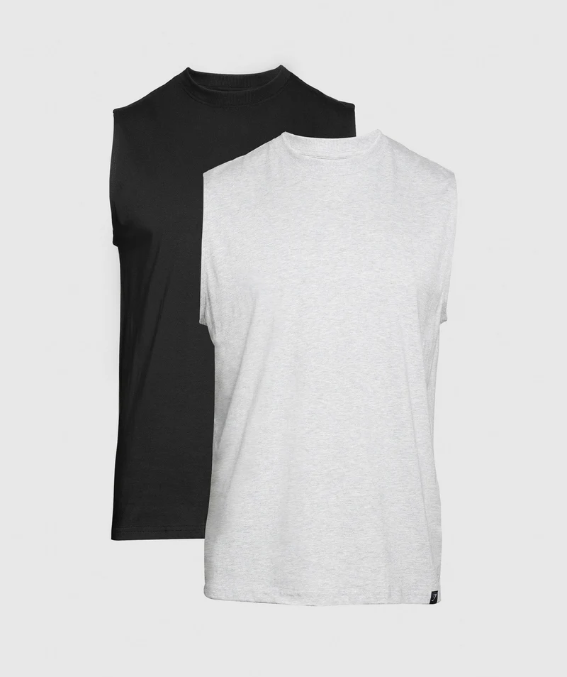 Gymshark Everyday Tank 2 Pack - Black/Light Grey Core Marl