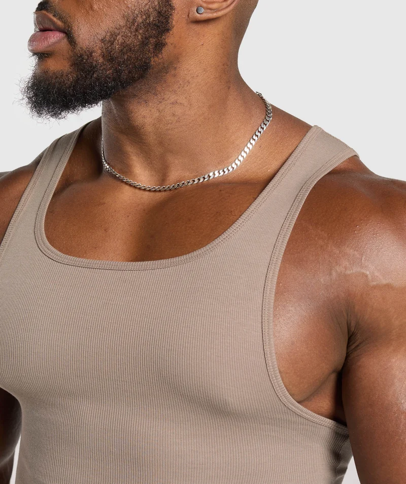 Gymshark Ribbed Tank 3 Pack - Denim Grey/Pebble Grey/Lifestyle Brown