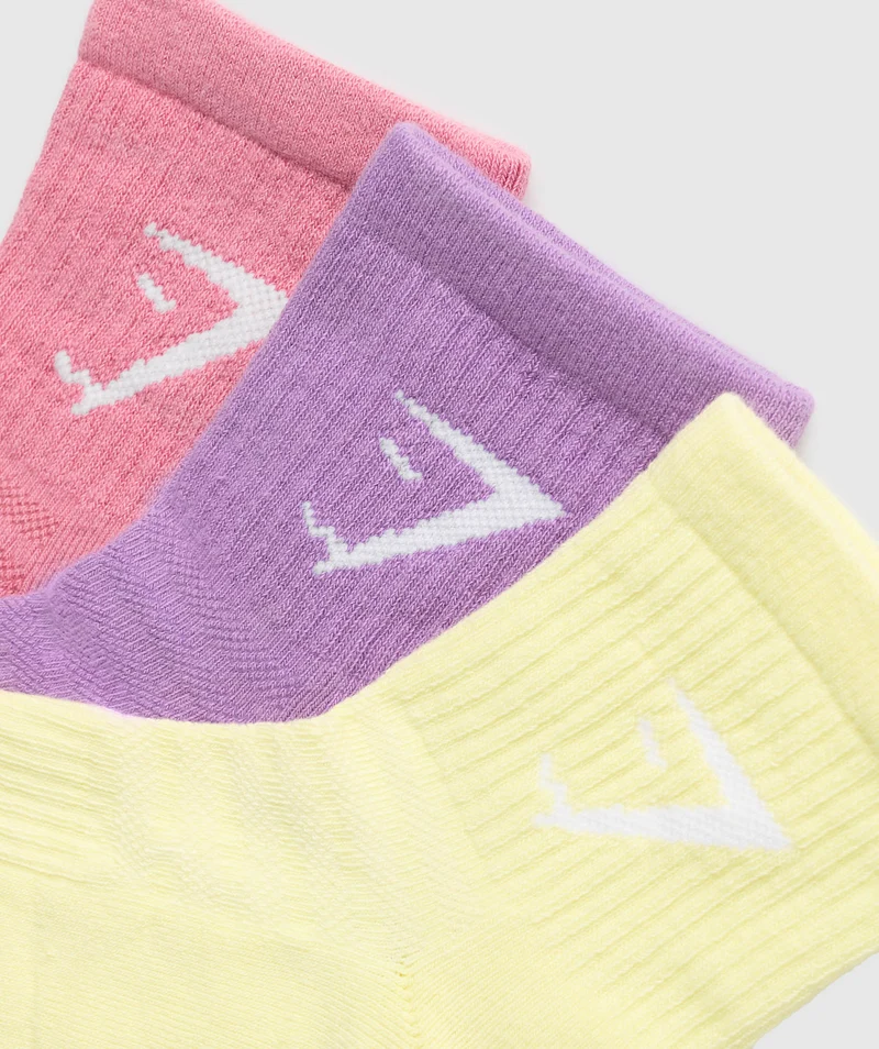 Gymshark Midi Socks 3pk - Active Purple/Sunset Pink/Refresh Yellow