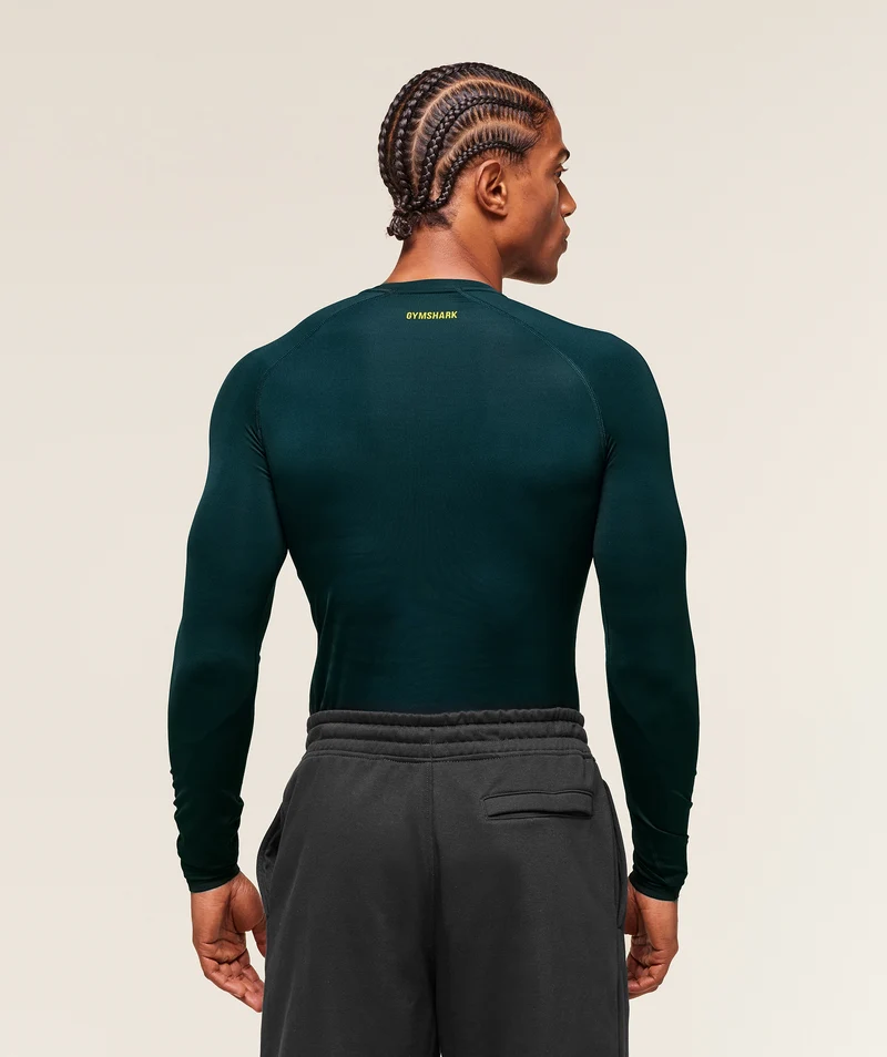 Gymshark Element Baselayer Long Sleeve T-Shirt - Deep Petrol Blue/Sorbet Yellow