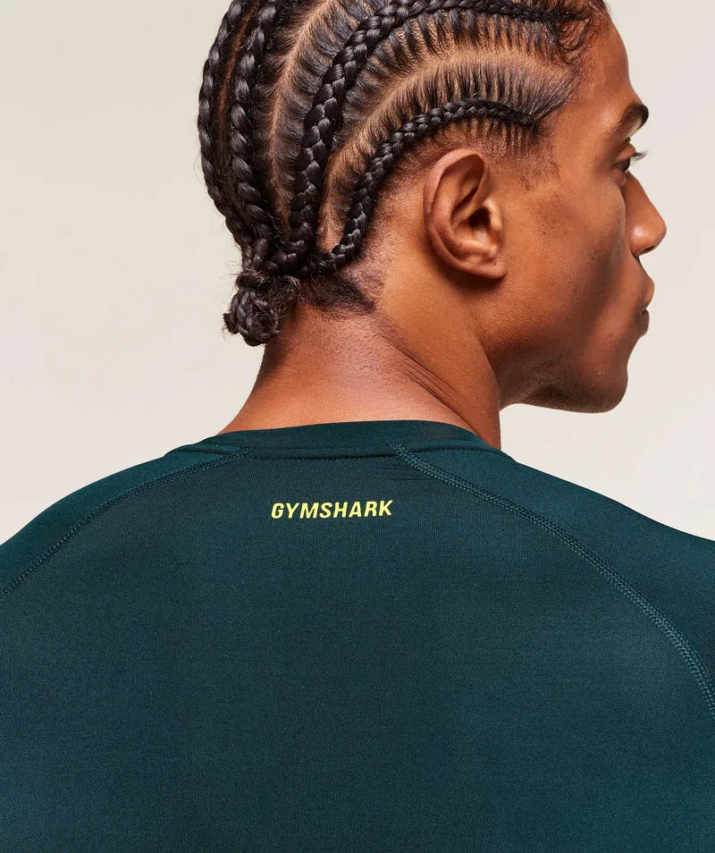 Gymshark Element Baselayer Long Sleeve T-Shirt - Deep Petrol Blue/Sorbet Yellow