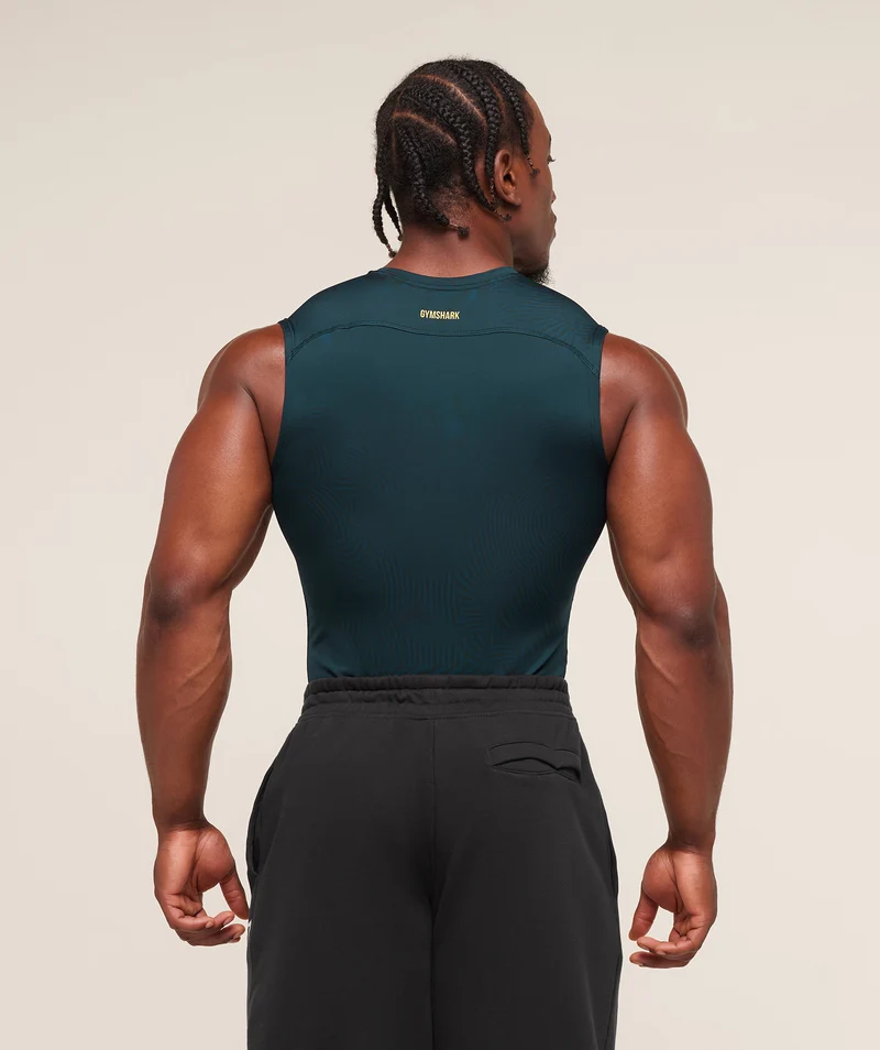 Gymshark Element Baselayer Tank - Deep Petrol Blue/Sorbet Yellow