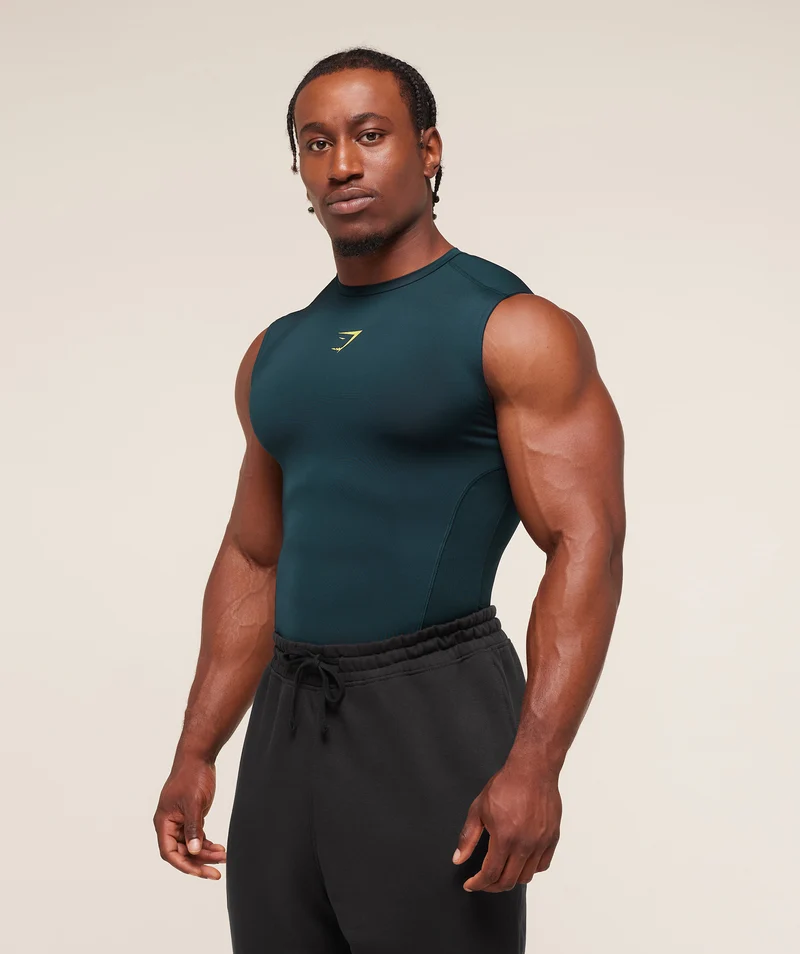 Gymshark Element Baselayer Tank - Deep Petrol Blue/Sorbet Yellow
