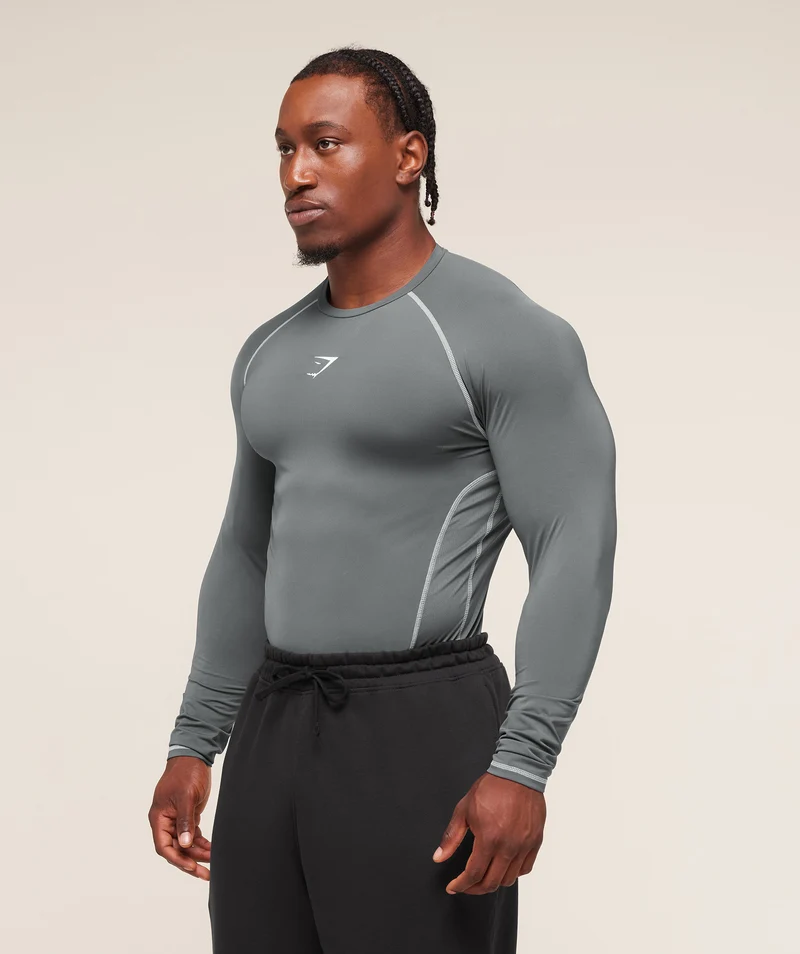 Gymshark Element Baselayer Long Sleeve T-Shirt - Pitch Grey/White