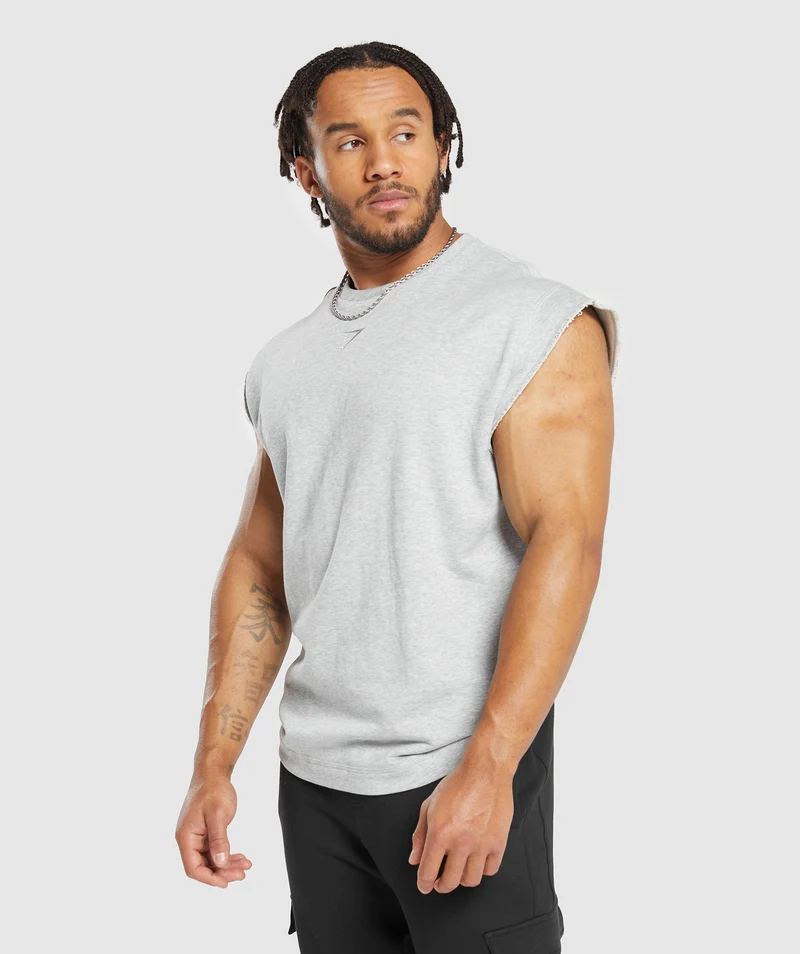 Gymshark Super Natural Cut Off T-Shirt - Light Grey Core Marl