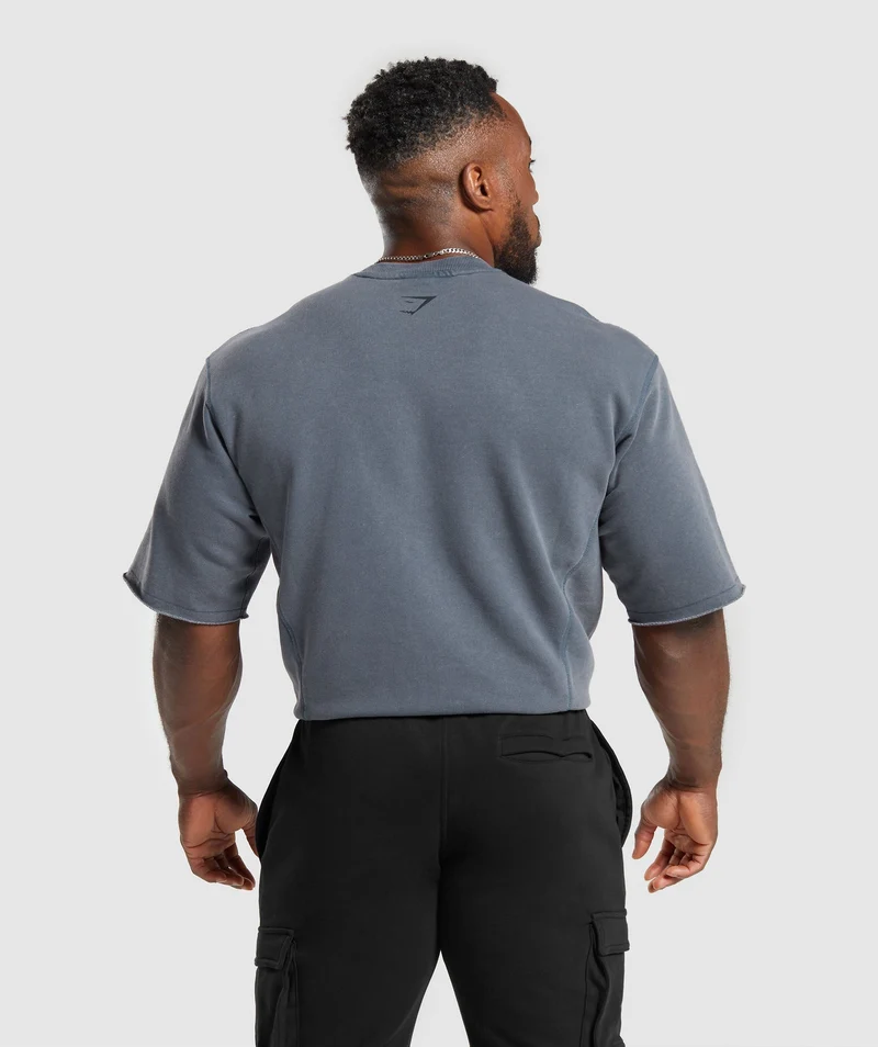 Gymshark Heritage Washed Short Sleeve Crew - Titanium Blue/Acid Wash Small Ball