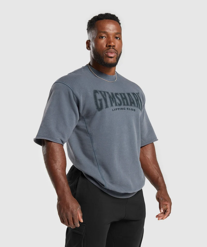 Gymshark Heritage Washed Short Sleeve Crew - Titanium Blue/Acid Wash Small Ball
