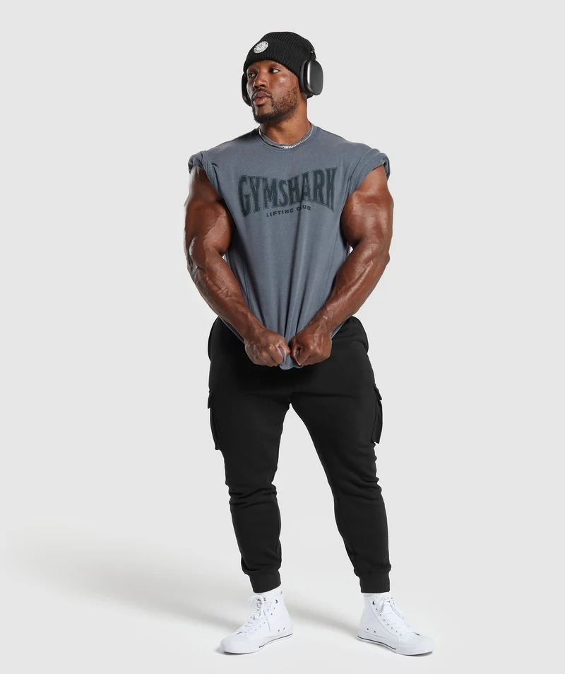 Gymshark Heritage Washed Short Sleeve Crew - Titanium Blue/Acid Wash Small Ball