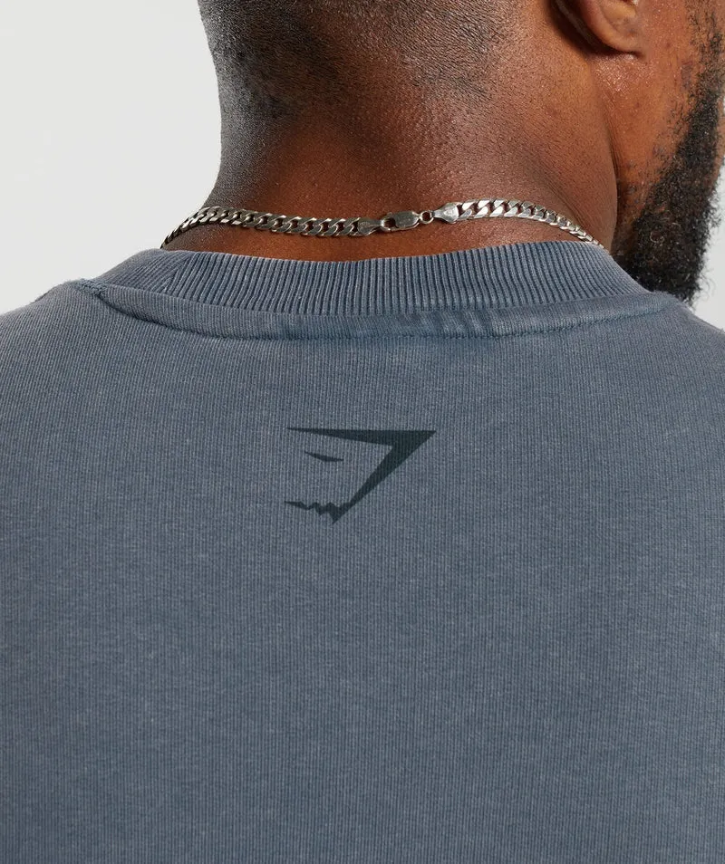 Gymshark Heritage Washed Short Sleeve Crew - Titanium Blue/Acid Wash Small Ball