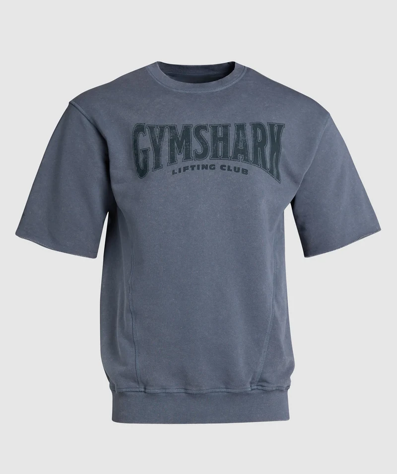 Gymshark Heritage Washed Short Sleeve Crew - Titanium Blue/Acid Wash Small Ball