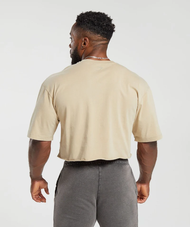 Gymshark Heritage Washed Crop T-Shirt - Desert Beige/Acid Wash Small Ball