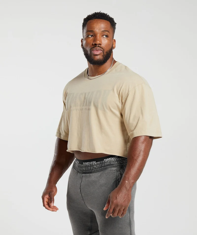 Gymshark Heritage Washed Crop T-Shirt - Desert Beige/Acid Wash Small Ball